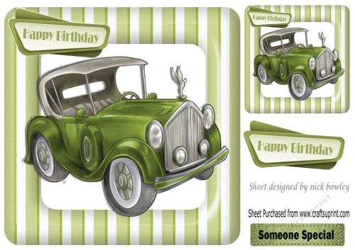 Vintage green car in stripe 8x8 frame
