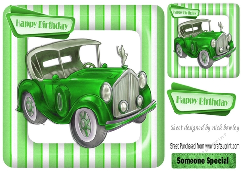 Vintage forest green car in stripe 8x8 frame