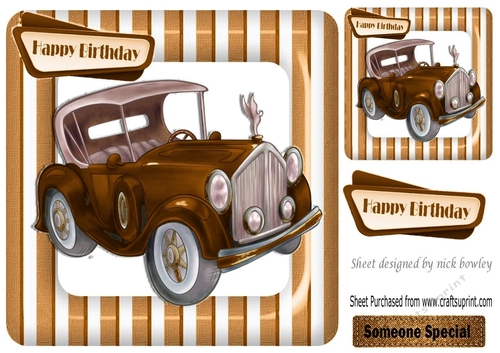 Vintage brown car in stripe 8x8 frame