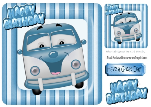 toony blue campervan in stripe 8x8 frame