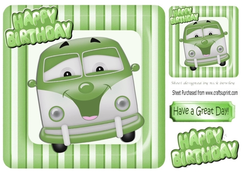 toony green campervan in stripe 8x8 frame
