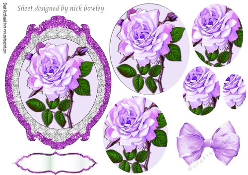 Pretty lilac rose with buds in sparkle frame with pyramids