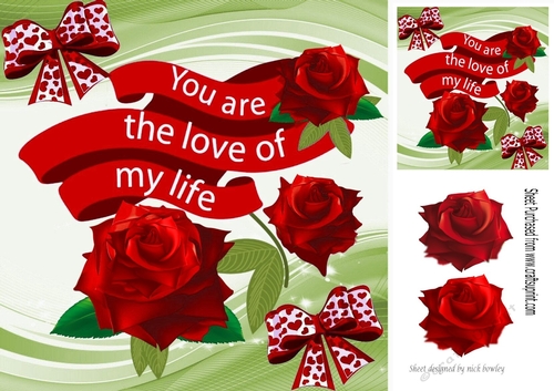 Pretty red rose with love sentiment banner 8x8
