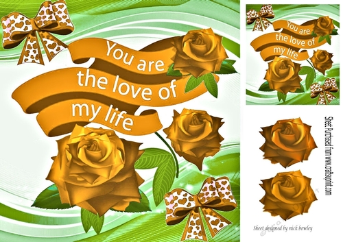 Pretty gold rose with love sentiment banner 8x8