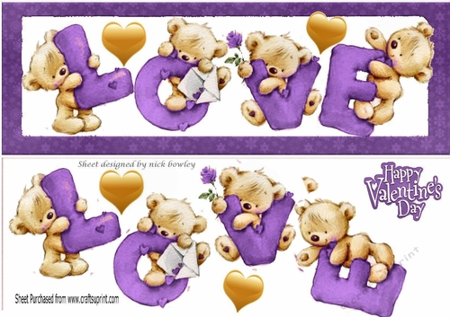 Four lovely love bears purple DL