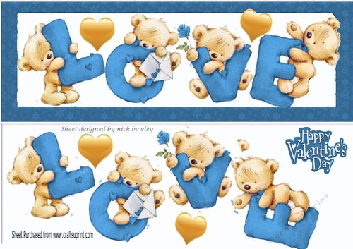 Four lovely love bears blue DL