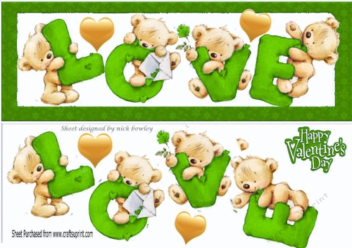 Four lovely love bears green DL