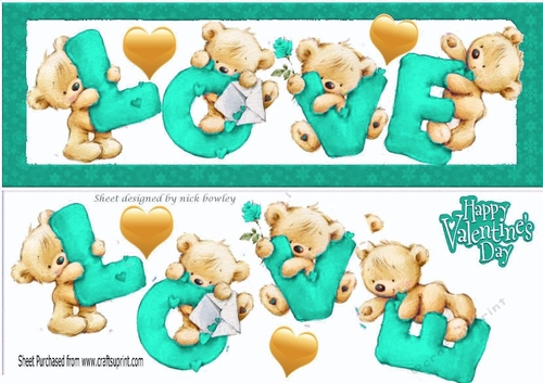 Four lovely love bears turq DL