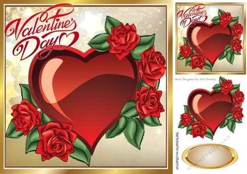 pretty red heart and red roses for valentines 8x8