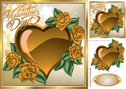 pretty gold heart and gold roses for valentines 8x8