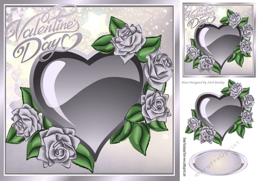 pretty silver heart and silver roses for valentines 8x8