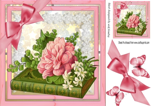 Pretty vintage flowers on a book with lace 8x8