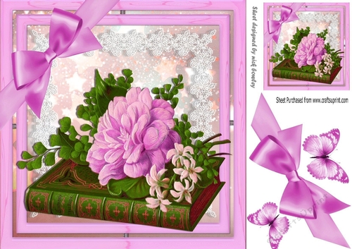Pretty vintage lilac flowers on a book with lace 8x8