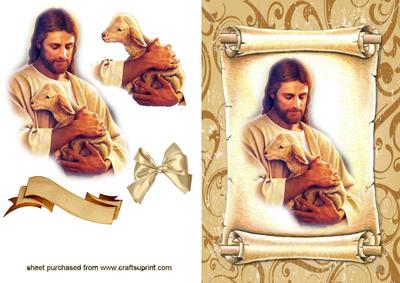 Jesus with Little Lamb on a Scroll