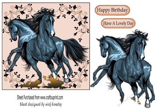 Beautiful wild horses in ornate frame 5x5