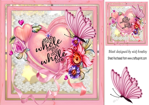 pretty pink heart with flowers and sentiment 8x8