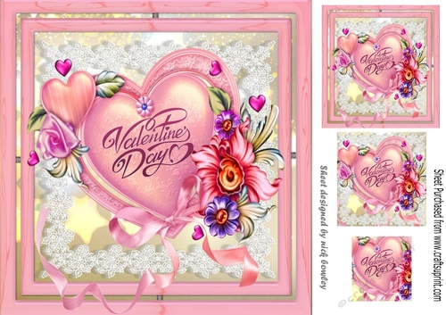 pretty pink heart with flowers and sentiment pyramids 8x8