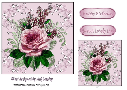 Pretty painted pink flower arrangement in ornate frame 5x5