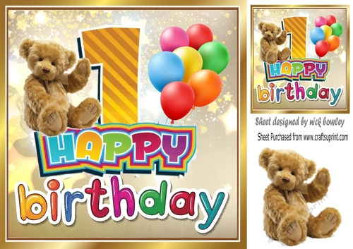 Lovely (1st Birthday) with teddy and balloons 8x8