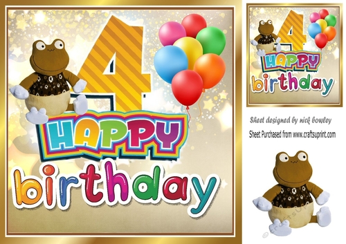 Lovely (4th Birthday) with elephant and balloons 8x8