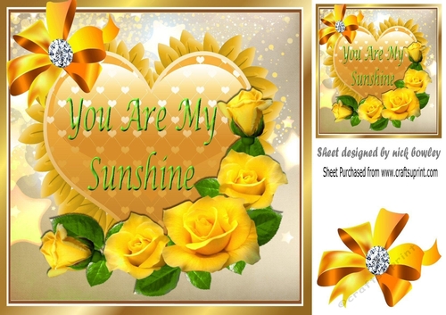 You are my Sunshine, pretty yellow roses on a heart 8x8