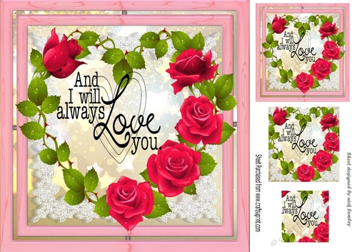 I will always love you with pretty pink rose heart with leaves 8x8
