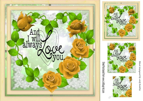 I will always love you with pretty gold rose heart with leaves 8x8