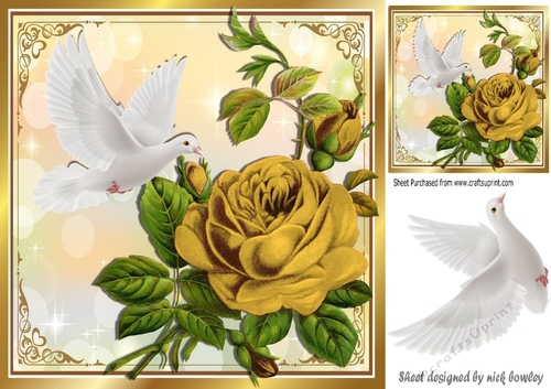 Beautiful big gold rose, with white dove 8x8