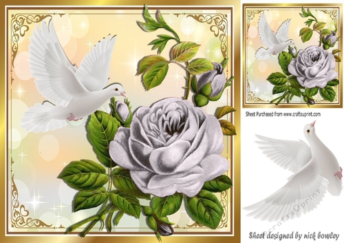 Beautiful big silver rose, with white dove 8x8