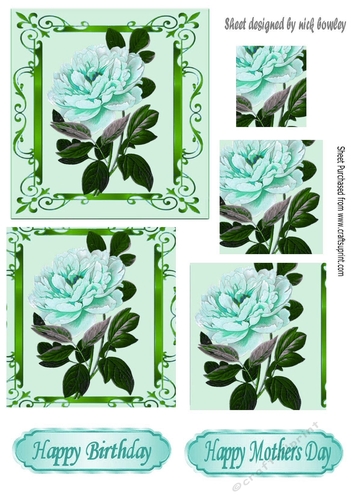 Pretty turq rose in ornate frame pyramids