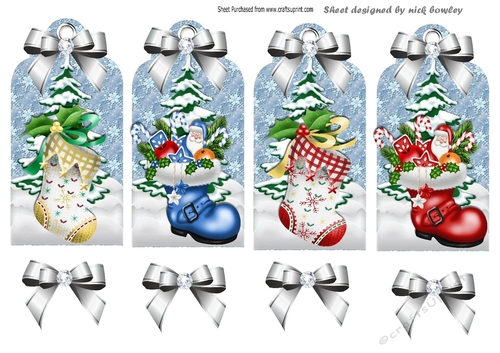Four lovely Christmas tags with  stockings & boots