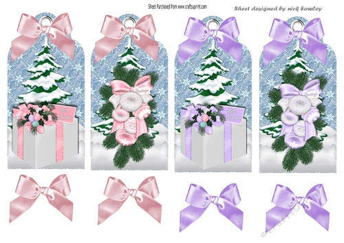 Four lovely Christmas tags with  baubles and presents