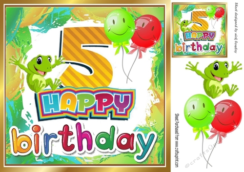 Lovely (5th Birthday) with frog and balloons 8x8