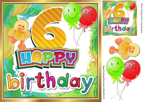 Lovely (6th Birthday) with duck and balloons 8x8
