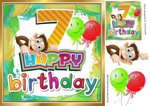 Lovely (7th Birthday) with monkey and balloons 8x8