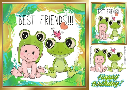 Best of friends Cute baby and frog 8x8