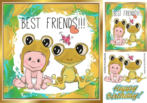 Best of friends Cute baby and gold frog 8x8