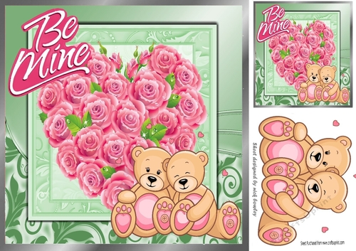 A Heart of Pink Roses and cuddle teddy bears 8x8
