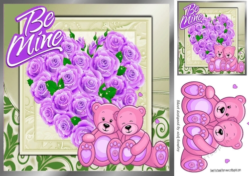 A Heart of Purple Roses and cuddle teddy bears 8x8