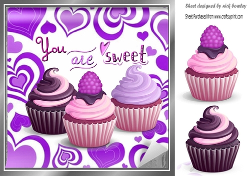 You are sweet My Cupcake in purple heart frame 8x8