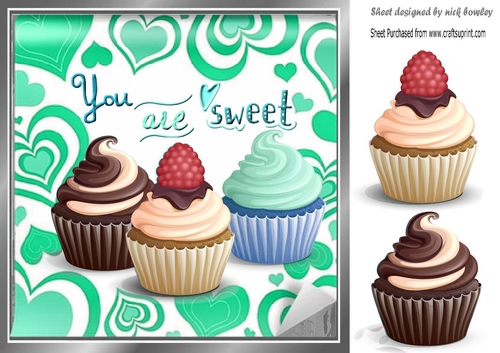 You are sweet My Cupcake in turq heart frame 8x8