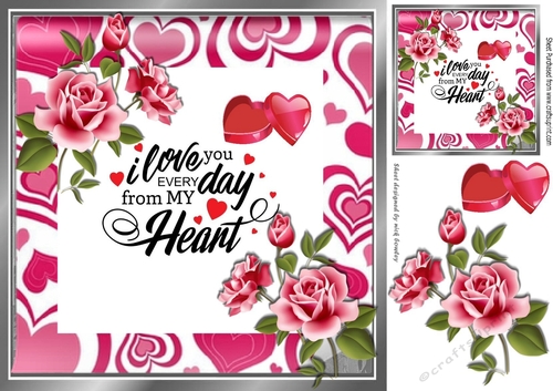 From my Heart pretty with pink roses in heart frame 8x8