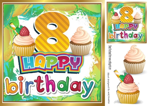 Lovely (8th Birthday) with cupcakes 8x8