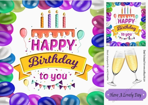 Birthday celebrations card front in balloon frame 8x8