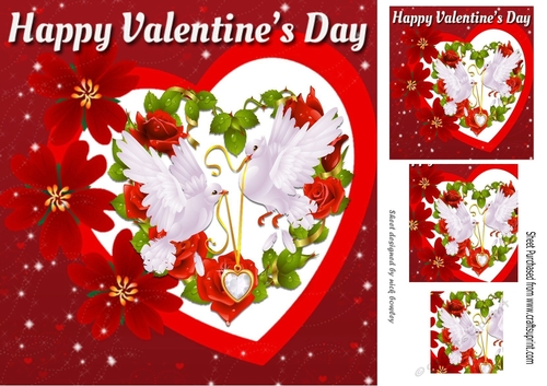White Doves, heart and red roses 8x8 with pyramids