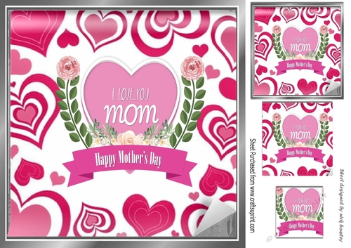 I Love You Mom Hearts and flowers for mothers day 8x8
