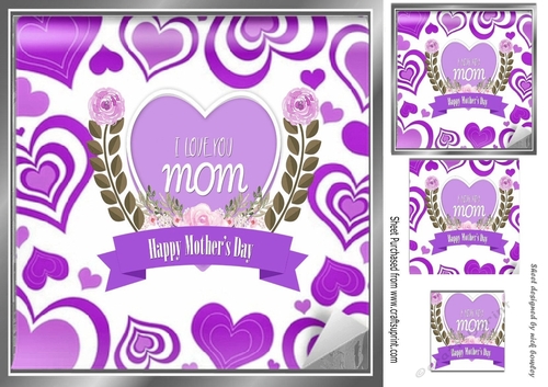 I Love You Mom Purple Hearts and flowers for mothers day 8x8