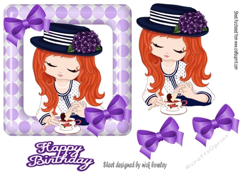 Afternoon tea with girl red hair in polkadot frame