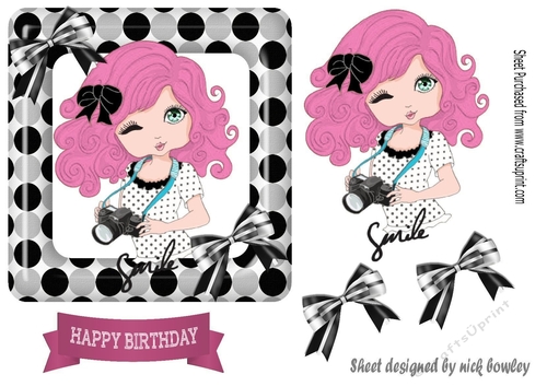 Smile for the camara cute little girl pink hair in polkadot frame