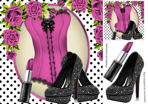Sexy pink /black basque with polkadot and pink roses 8x8
